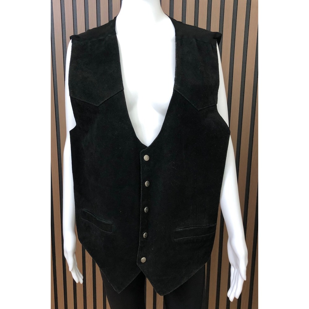 THUMBS UP FOR Men's Black Suede Leather Vest‎ XL Western Cowboy Gilet Cowboy